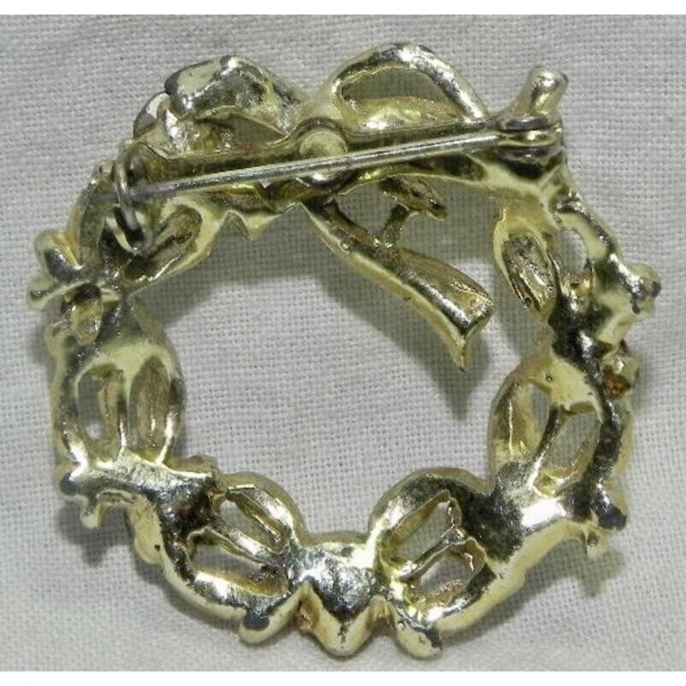 1960 Gold Tone Aurora Vintage Brooch Rhinestones, Circle - Picture 10 of 10